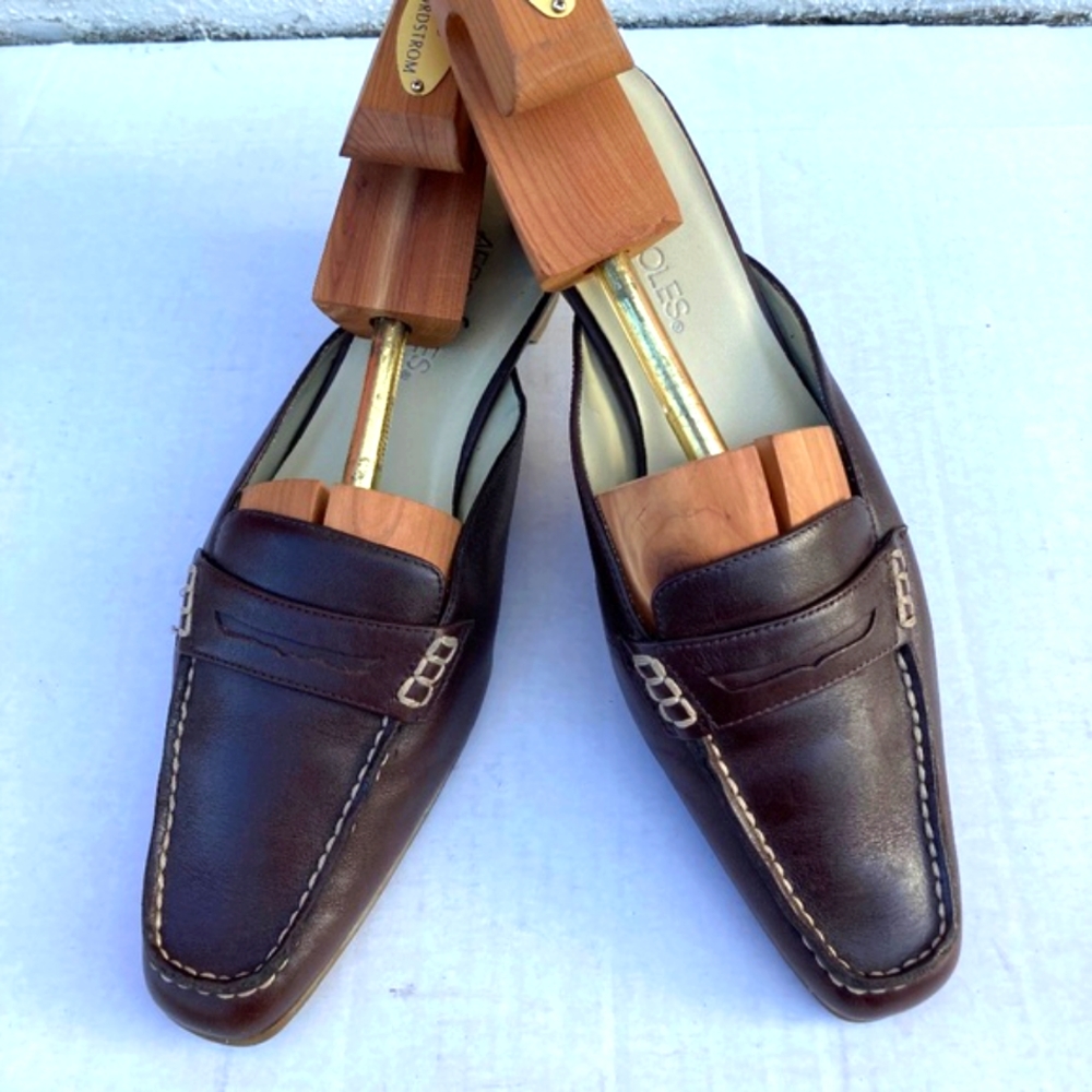 Aerosoles Lolly Leather Mules Brown Size 7.5 M